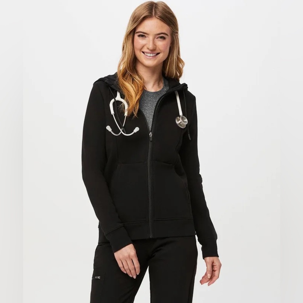 Figs Black Zip-Up Hoodie